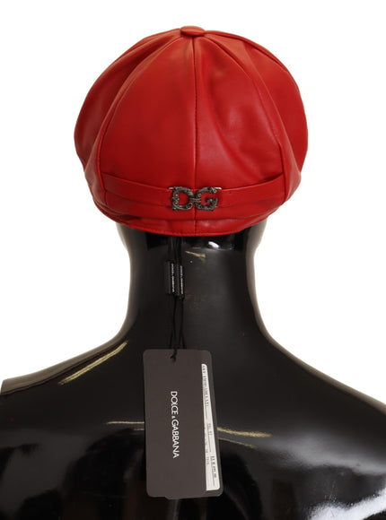 Dolce & Gabbana red leather cabbie cap back view