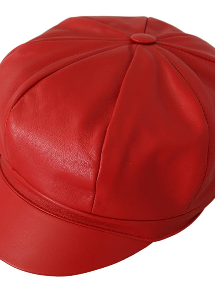 Dolce & Gabbana red leather cabbie cap angled view