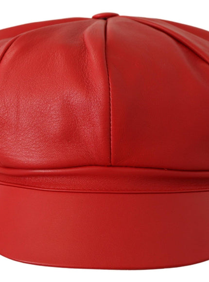 Dolce & Gabbana red leather cabbie cap front close-up