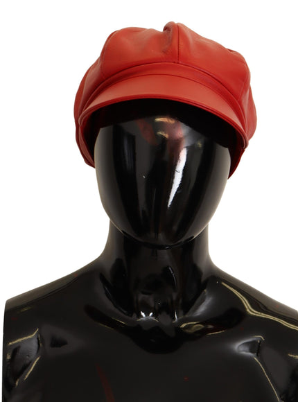 Dolce & Gabbana red leather cabbie cap front view