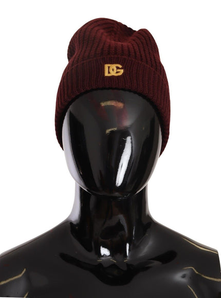 Dolce & Gabbana dark red cashmere beanie on mannequin