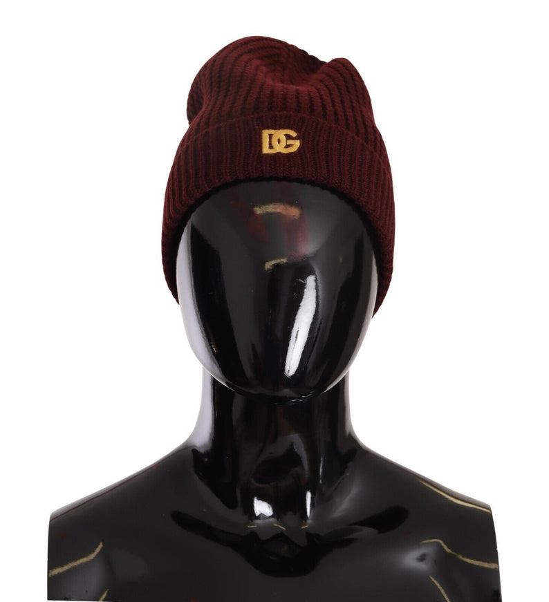 Dolce & Gabbana dark red cashmere beanie on mannequin