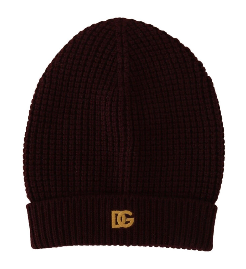 Dolce & Gabbana dark red cashmere knit beanie front view