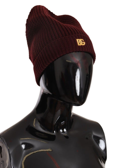 Dolce & Gabbana dark red cashmere beanie side view on mannequin