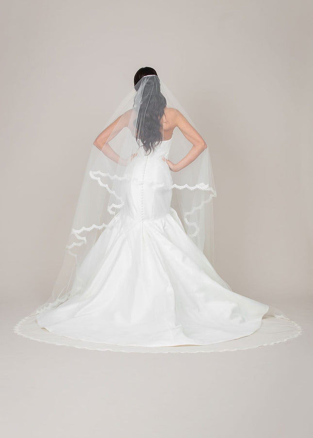 1606 Two-Tier Scallop Trimmed Cathedral Veil