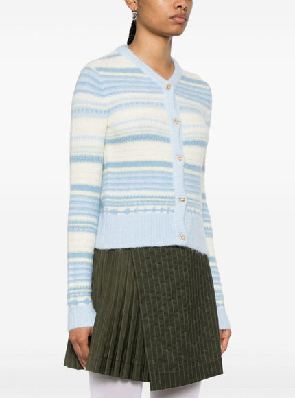 Ganni Striped Cardigan In Light Blue