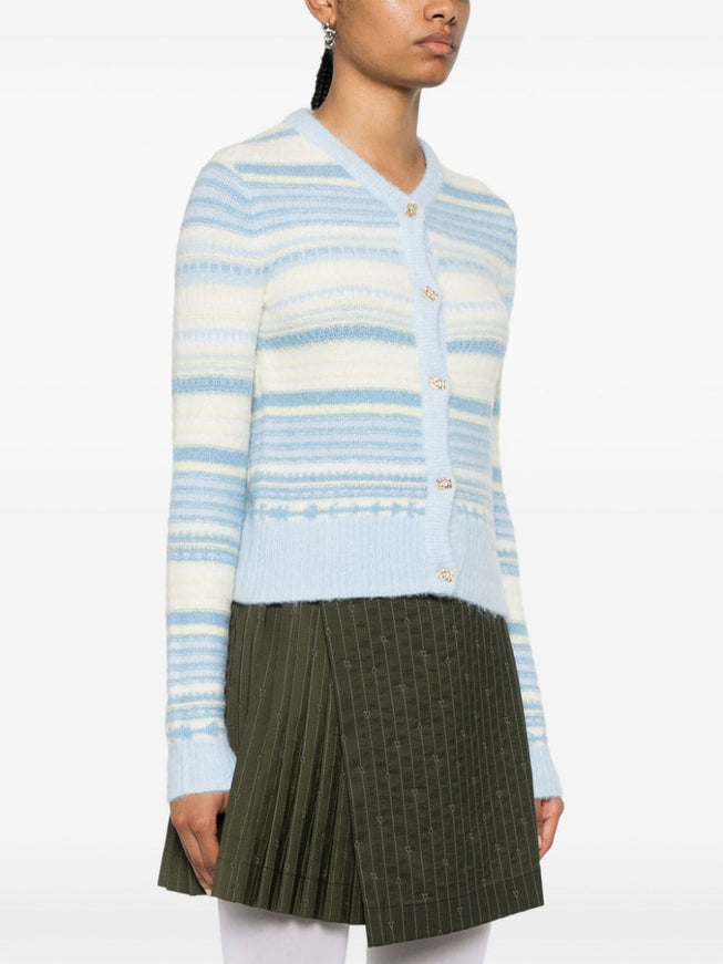 Ganni Striped Cardigan In Light Blue