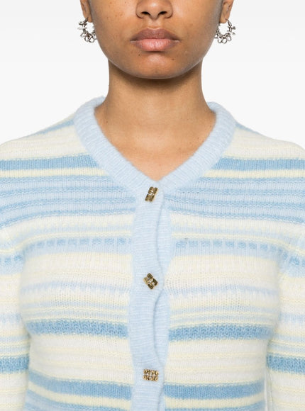 Ganni Striped Cardigan In Light Blue