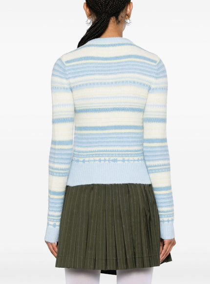 Ganni Striped Cardigan In Light Blue