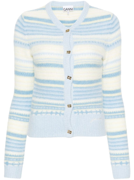 Ganni Striped Cardigan In Light Blue