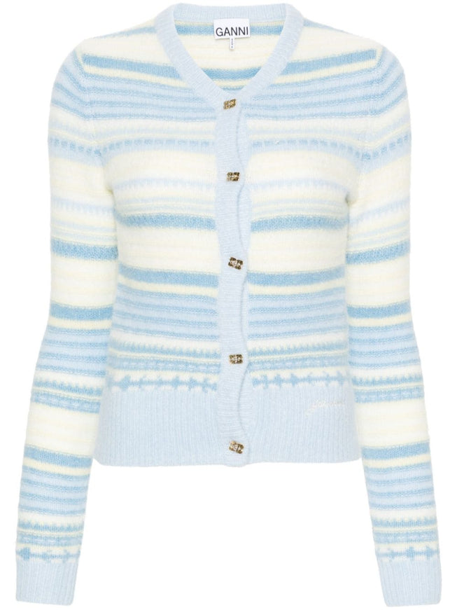 Ganni Striped Cardigan In Light Blue