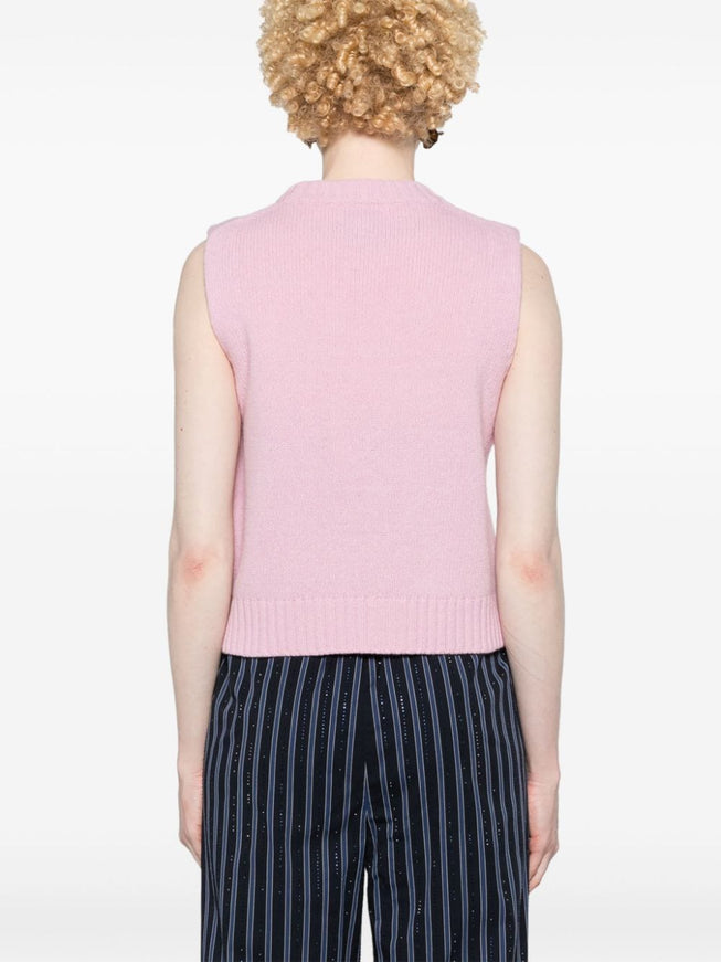 Ganni Pink Logo Vest In Wool