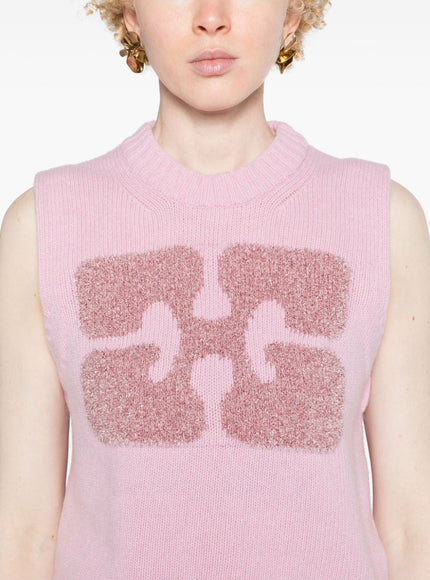 Ganni Pink Logo Vest In Wool