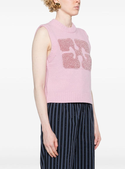 Ganni Pink Logo Vest In Wool