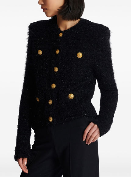 Balmain Monogram Maze Tweed Jacket In Black