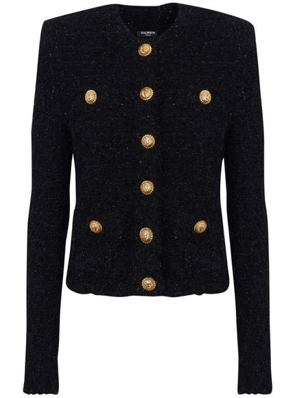 Balmain Monogram Maze Tweed Jacket In Black