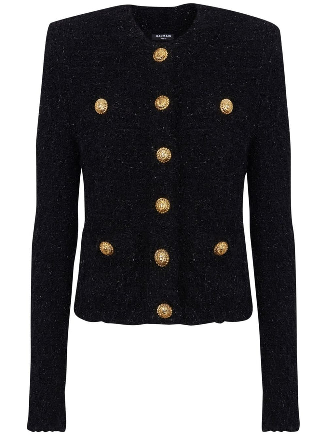 Balmain Monogram Maze Tweed Jacket In Black