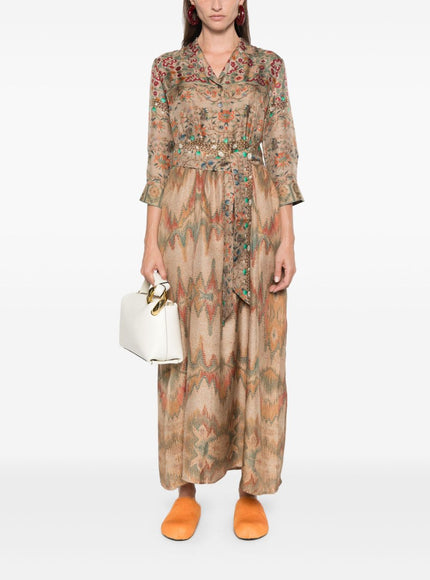 Pierre Louis Mascia Aloe Printed Silk Shirt Dress