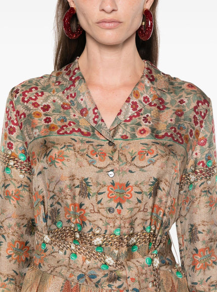 Pierre Louis Mascia Aloe Printed Silk Shirt Dress