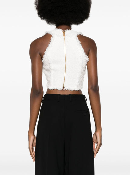 Balmain Sleeveless Tweed Crop Top In White