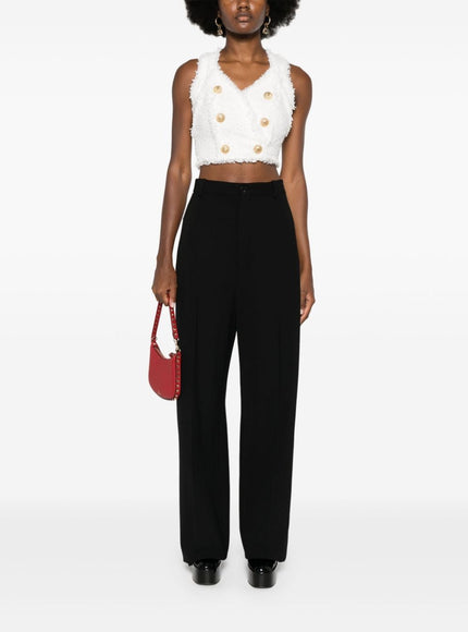 Balmain Sleeveless Tweed Crop Top In White