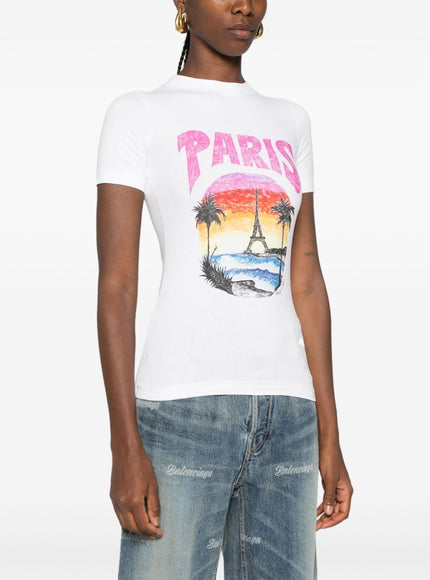 Balenciaga Paris Tropical Fitted T-Shirt In White