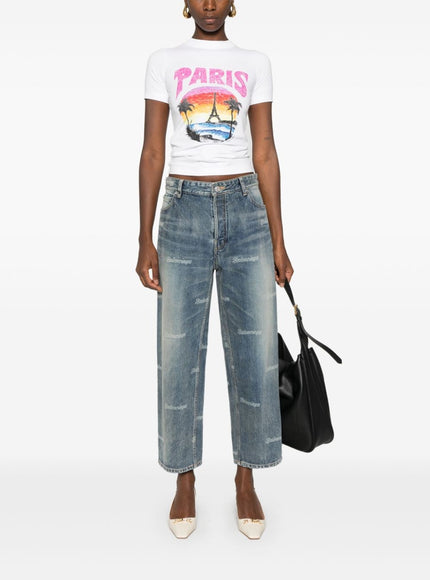 Balenciaga Paris Tropical Fitted T-Shirt In White