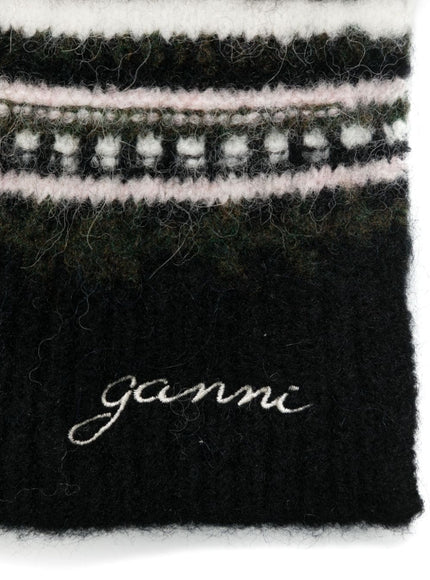 Ganni Striped Wool Knitted Wraparound Scarf