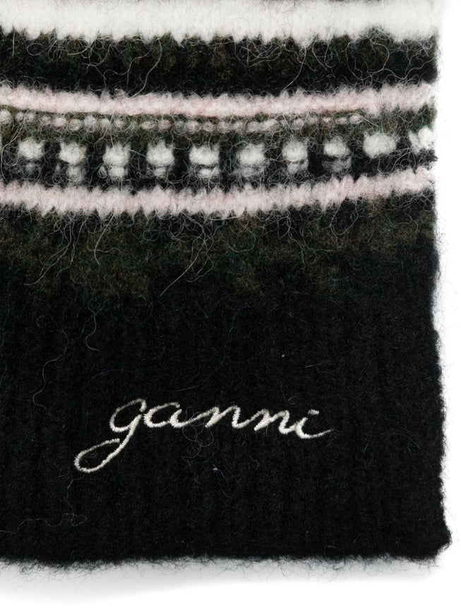 Ganni Striped Wool Knitted Wraparound Scarf