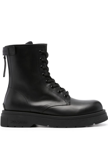 Woolrich Leather Combat Boots In Black