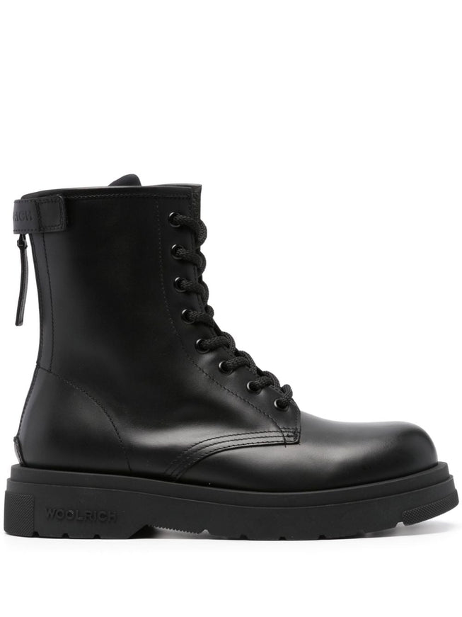 Woolrich Leather Combat Boots In Black