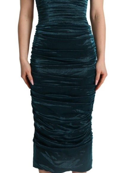 Dolce & Gabbana turquoise draped satin midi dress front view