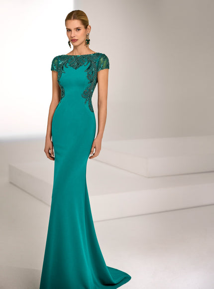 Rosa Clará Marfil Barcelona Beaded Crepe Evening Gown