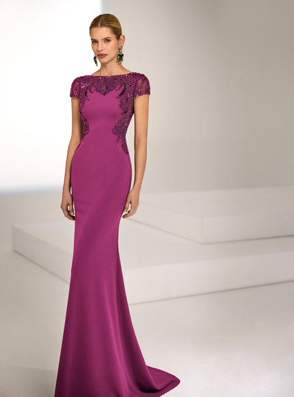 Rosa Clará Marfil Barcelona Beaded Crepe Evening Gown