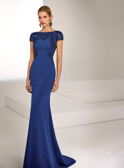 Rosa Clará Marfil Barcelona Beaded Crepe Evening Gown