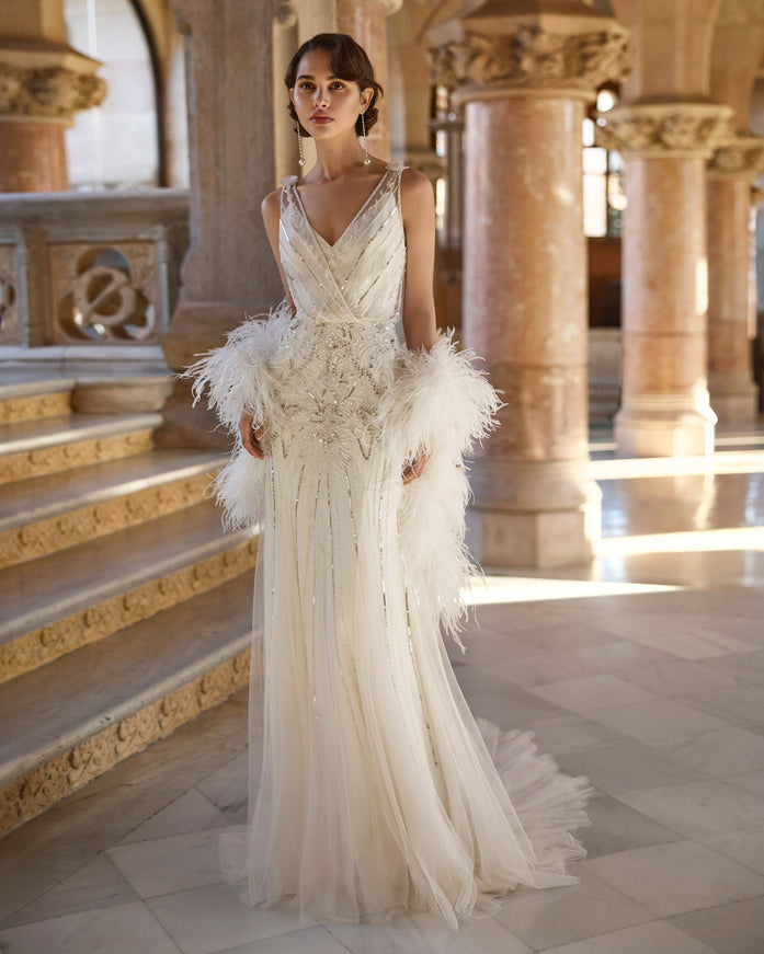 Rosa Clará Gatsby Baya Beaded Straight Wedding Gown