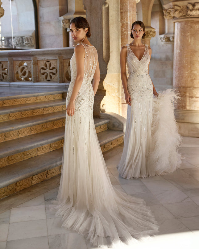 Rosa Clará Gatsby Baya Beaded Straight Wedding Gown