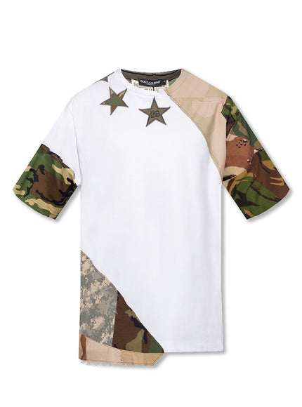 Dolce & Gabbana White Camouflage Patchwork T-shirt