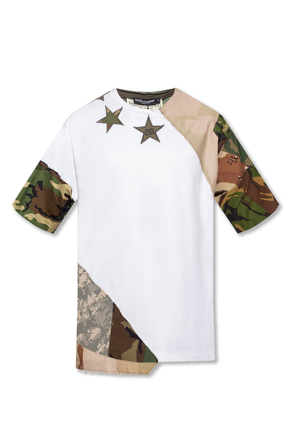 Dolce & Gabbana White Camouflage Patchwork T-shirt