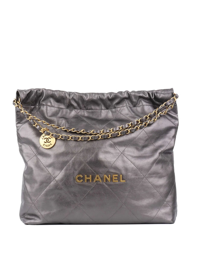 Chanel 22 Small Hobo Bag in Dark Grey Quilted Leather