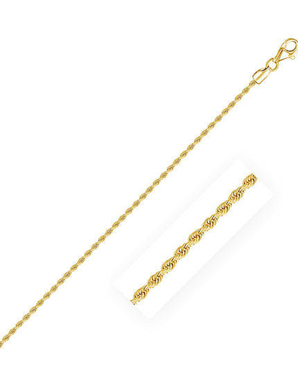 2.0mm 14k Yellow Gold Solid Diamond Cut Rope Chain - Ellie Belle