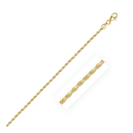 2.25mm 10k Yellow Gold Solid Diamond Cut Rope Chain - Ellie Belle