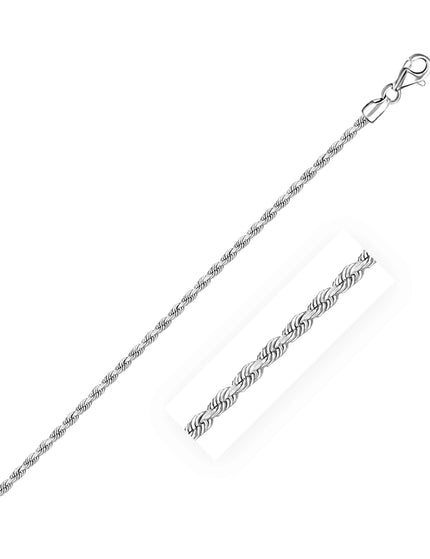 2.25mm 14k White Gold Solid Diamond Cut Rope Chain - Ellie Belle