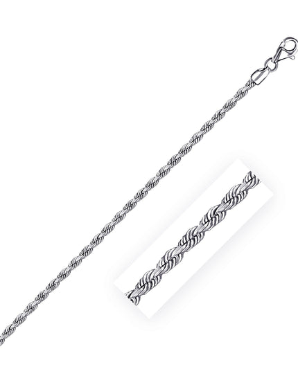 2.5mm 14k White Gold Solid Diamond Cut Rope Chain - Ellie Belle
