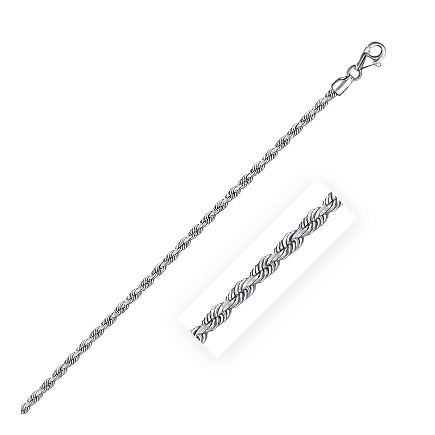 2.5mm 14k White Gold Solid Diamond Cut Rope Chain - Ellie Belle