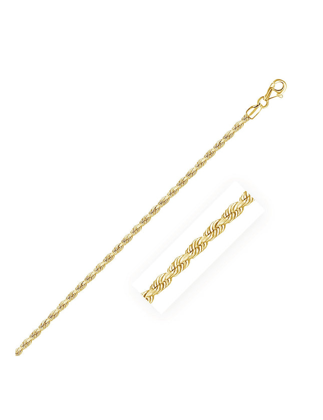 2.5mm 14k Yellow Gold Solid Diamond Cut Rope Chain - Ellie Belle