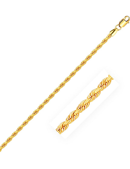 2.5mm 14k Yellow Gold Solid Rope Chain - Ellie Belle