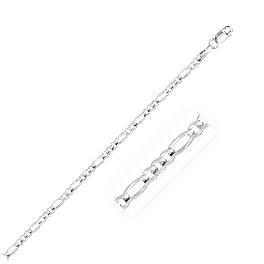 2.6mm 14k White Gold Solid Figaro Bracelet - Ellie Belle