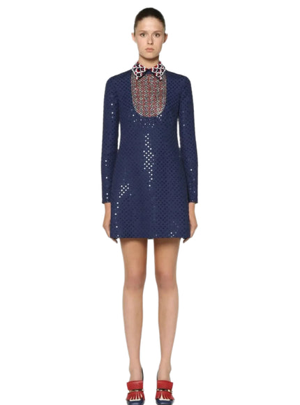 Valentino Navy Sequin Embellished Mini Dress