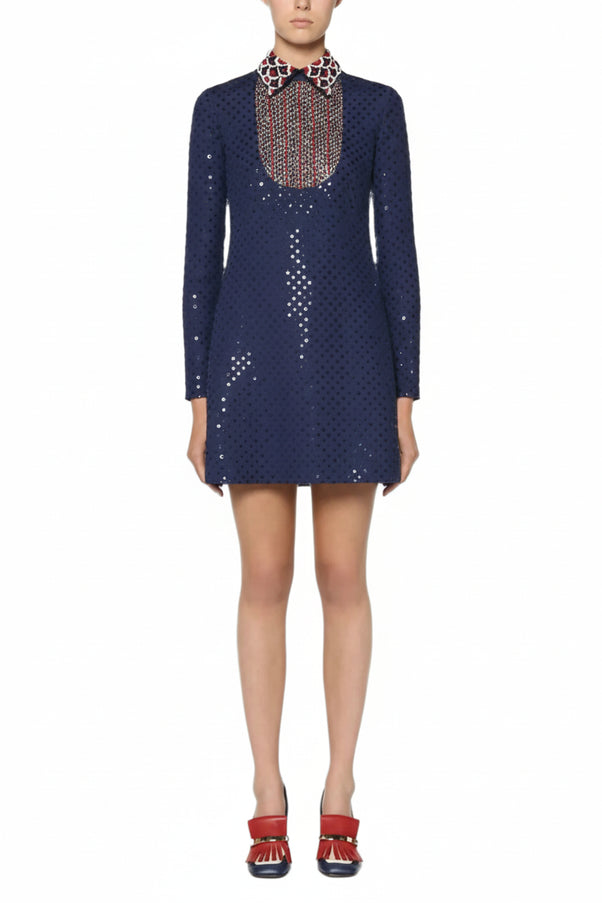 Valentino Navy Sequin Embellished Mini Dress